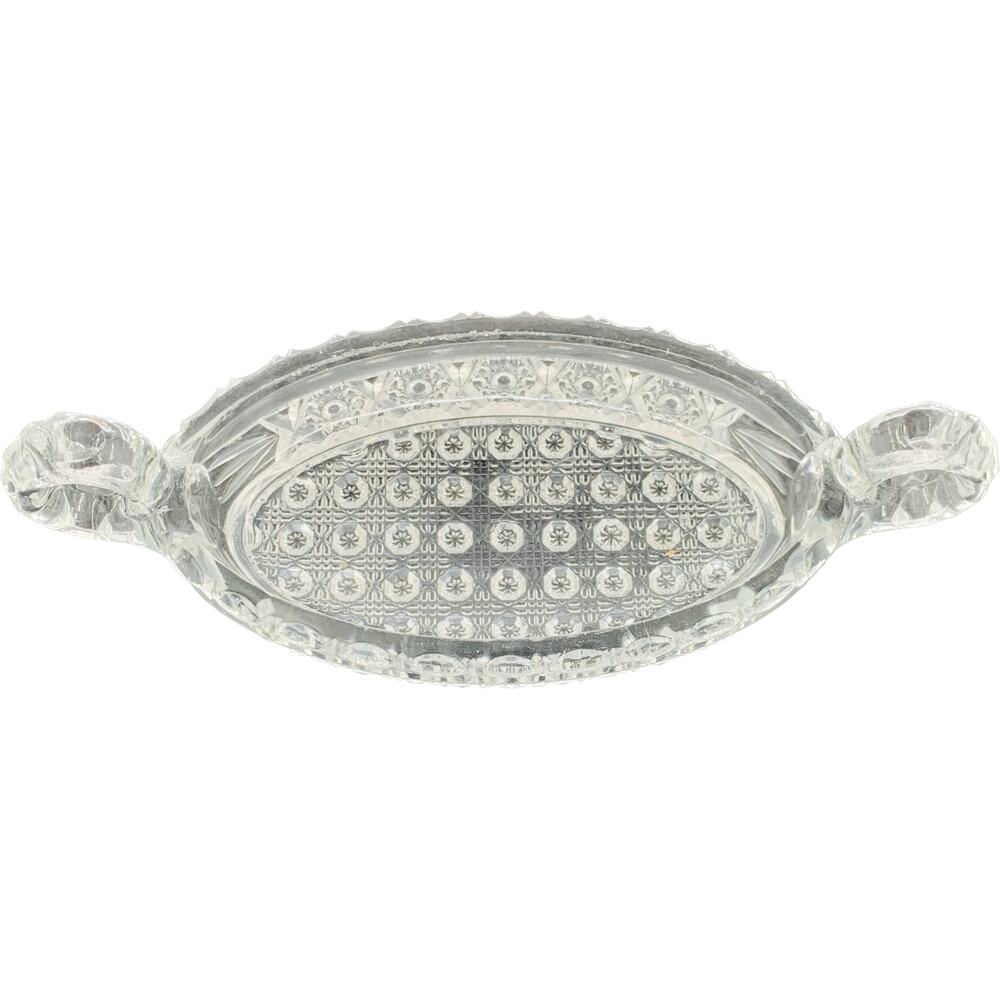 Imperial Glass Clear Dish Relish Nucut 2 Handle Small Oval Star Daisy Button 495
